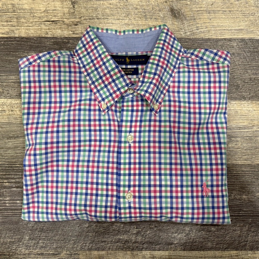 Ralph Lauren Men's Blue and Green Plaid Shirt